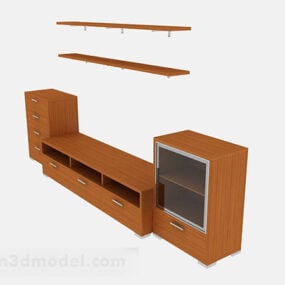کابینت تلویزیون چوبی قهوه ای V10 مدل سه بعدی