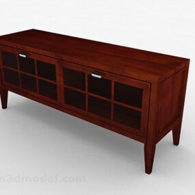 کابینت تلویزیون چوبی قهوه ای V14 مدل سه بعدی