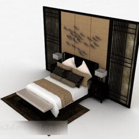 3д модель двуспальной кровати в китайском дизайне