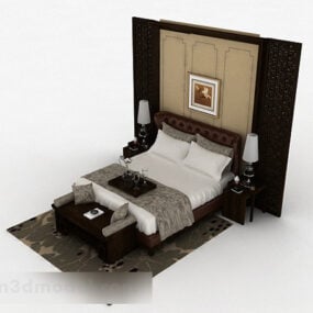 Home Wooden Double Bed V1 3d model