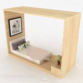 Yellow Wooden Single Bed V1 3d model