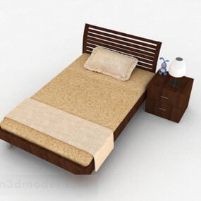 茶色の木製シングルベッド V2 3Dモデル