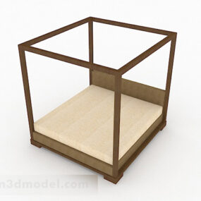 Simple Wooden Double Bed V2 3d model