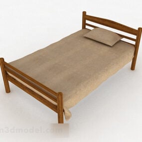 Brown Wooden Single Bed V3 3d model