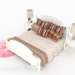 سرير مزدوج وردي أوروبي V1 نموذج ثلاثي الأبعاد