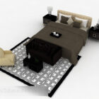 Hnědá dřevěná postel s manželskou postelí