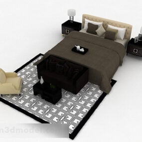Brown Wooden Double Bed Design 3d model