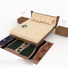 Yellow Wooden Double Bed Design 3d model