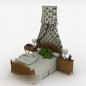 Mô hình 3d thiết kế giường đôi phong cách Đông Nam Á