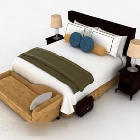 แบบจำลอง 3 มิติการออกแบบเตียงคู่ไม้ในบ้าน