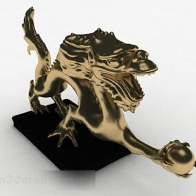 Modelo 3d de decoração de escultura de dragão dourado