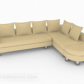 3д модель желтого многоместного дивана-мебели