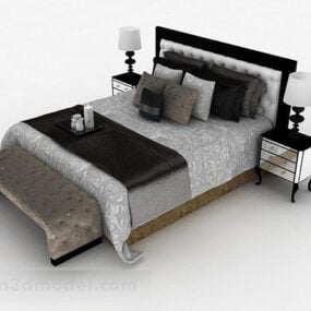 Model 3d Furnitur Tempat Tidur Ganda Rumah Abu-abu