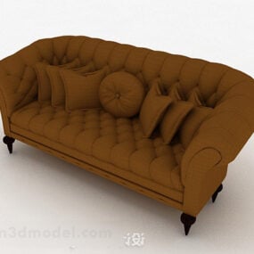 3д модель европейской коричневой двуспальной мебели с диваном