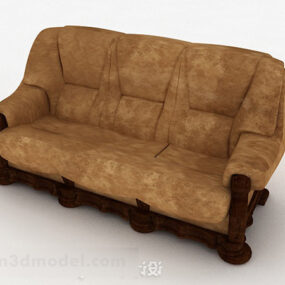 European Brown Double Sofa Decor 3d model