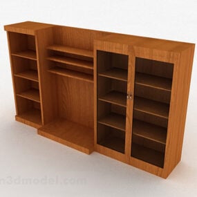 Brown Wooden Bookcase V7 3d model