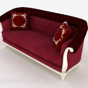 European Red Double Sofa 3d model