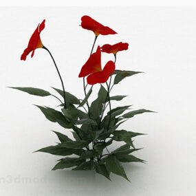 赤い花の庭の植物3Dモデル