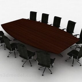 Bruine vergadertafel en stoelen V1 3D-model