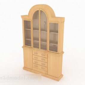Yellow Wood Glass Home Cabinet 3d model