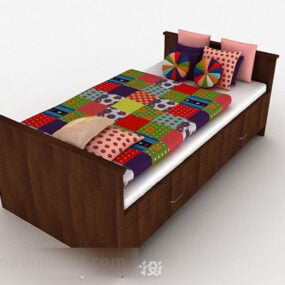 彩色木制单人床3d模型