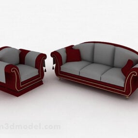 Red Sofa Set Furniture 3d model