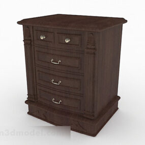 3д модель темно-коричневой деревянной домашней тумбочки с мебелью