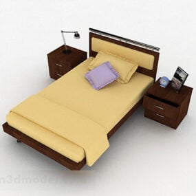 Yellow Tone Wooden Single Bed 3d model