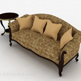 European Brown Fabric Double Sofa 3d model