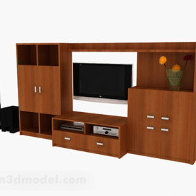 کابینت تلویزیون چوبی قهوه ای V28 مدل سه بعدی