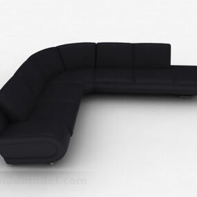 Schwarzes Ecksofa mit mehreren Sitzen, 3D-Modell