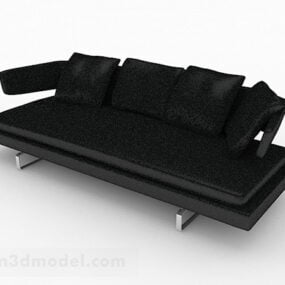 Schwarzes Ledersofa mit mehreren Sitzen, 3D-Modell