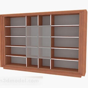 Brown Wooden Bookcase Decoration 3d model
