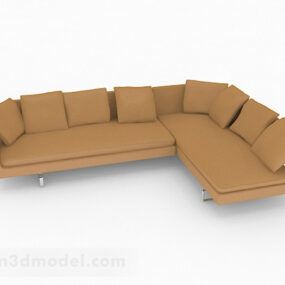 Brown Fabric Minimalist Multi-seats Sofa 3d model