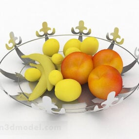 Owoce i cebula, czosnek na desce do krojenia Model 3D
