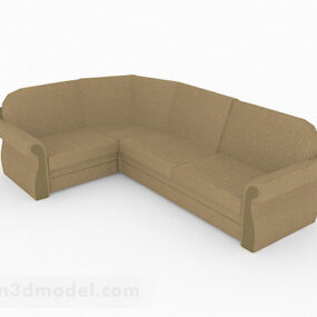 Modelo 3d de sofá com vários assentos em tecido marrom