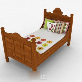 Old Wooden Single Bed 3d model
