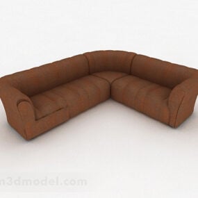 Brown Leather Minimalist Multi-seats Sofa 3d model