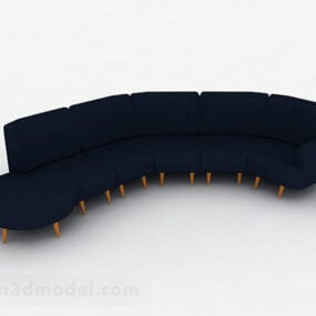 Blauw 3D-model met meerdere zitplaatsen, gebogen vormbank