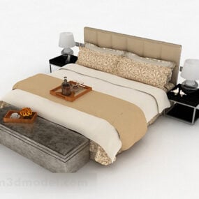 Furnitur Tempat Tidur Ganda Warna Kuning model 3d