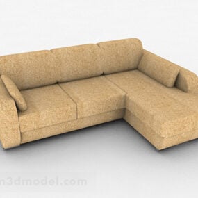 3д модель желтого многоместного углового дивана и мебели