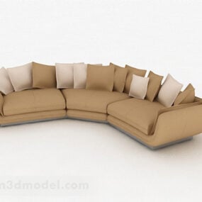 Brown Leather Multi-seats Curved Sofa 3d model