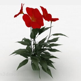 Model 3D rośliny ogrodowej z czerwonym kwiatem