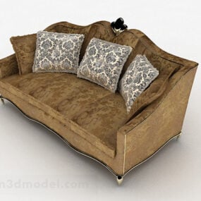 Model 3d Perabot Sofa Berbilang tempat duduk Coklat Eropah Vintage
