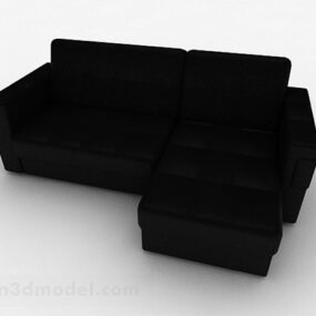 Schwarzes Leder-Sofa mit mehreren Sitzen, 3D-Modell
