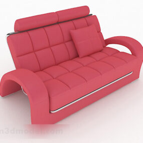 Model 3d Perabot Sofa Berbilang tempat duduk Kulit Merah Jambu