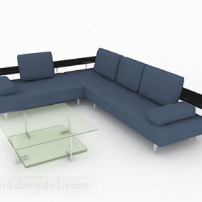 أريكة زرقاء متعددة المقاعد أثاث V1 نموذج ثلاثي الأبعاد