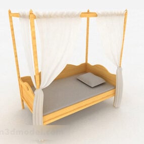 Wooden Single Bed Furniture Design 3d model