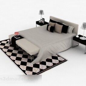 نموذج تصميم أثاث سرير مزدوج رمادي ثلاثي الأبعاد