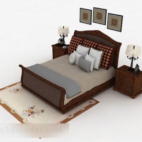 Diseño de muebles de cama doble marrón modelo 3d